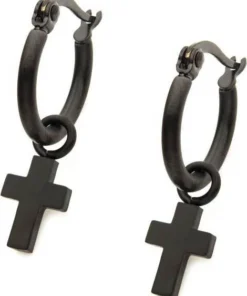 Outlet ⌛ BODYVIBE All Cross [Matte Black] | EARRINGS ✨ -Alternative Accessories Elegant Store jewellery matte black plated hoop with cross dangle earrings 1 432c97ca f3c1 4aa9 9c32 a0922f5b9ddb 700x700