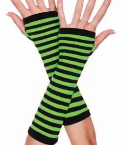Wholesale 🧨 MUSIC LEGS Punky Colour Opaque Striped [Black/Neon Green] | ARM WARMERS 🔔